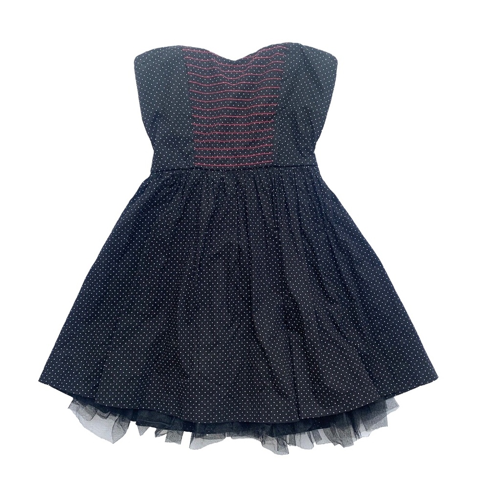 Y2K 2000s Pinup Vampy Goth Black Red Polka Dot Tulle Underskirt Mini Dress M